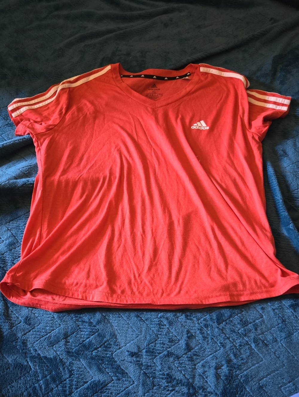 adidas Red Short-Sleeve Kids Athletic Tee with White Stripes
